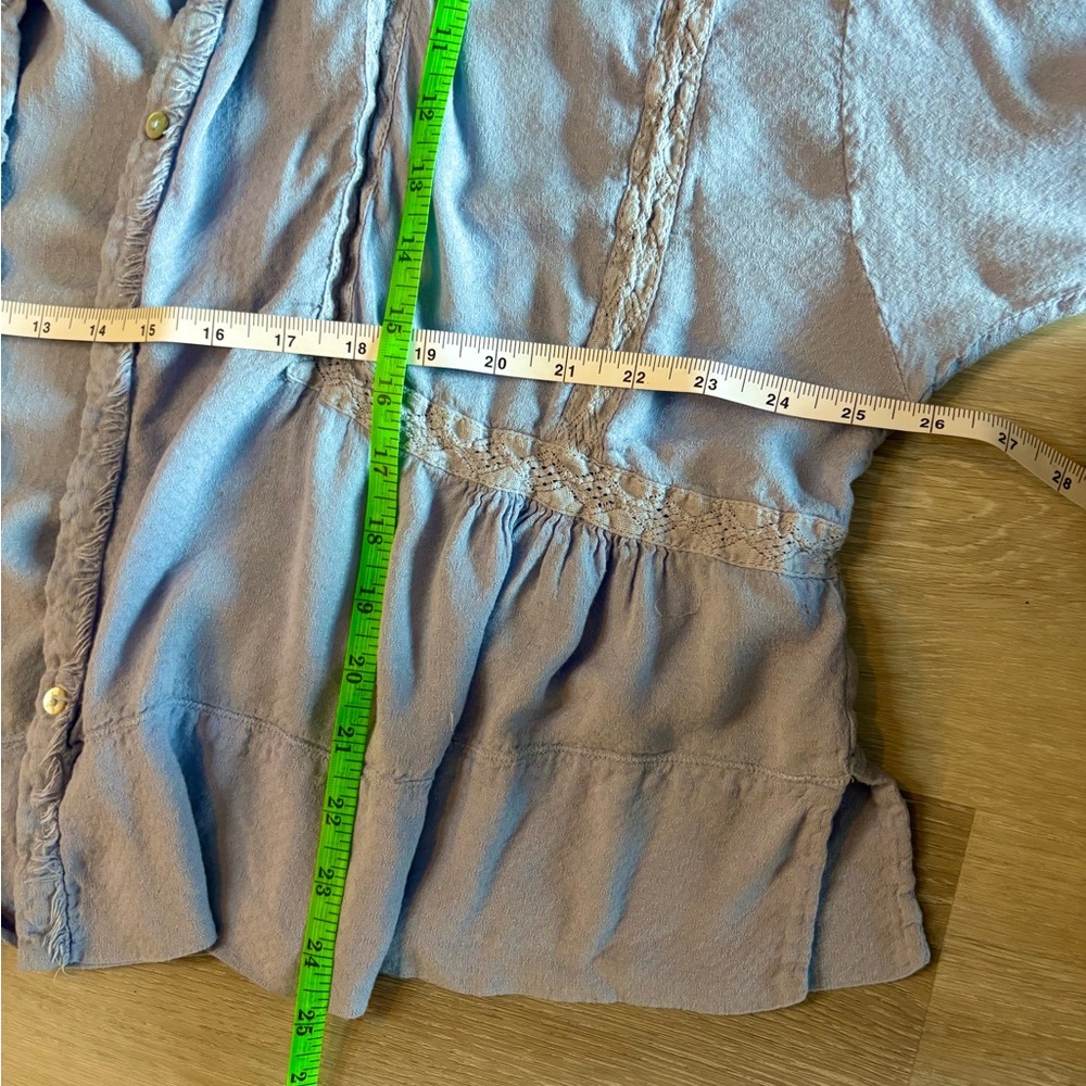 Free People Button Up Shirt Blouse Blue Flowy Oversized XS - Picture 9 of 9